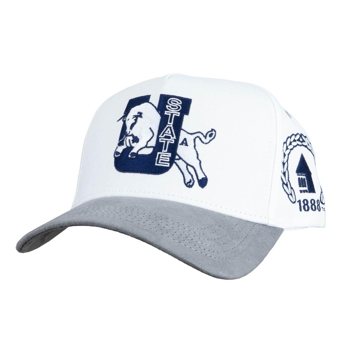 Utah State Retro Jumping Bull Logo Woodn Grail Cap White